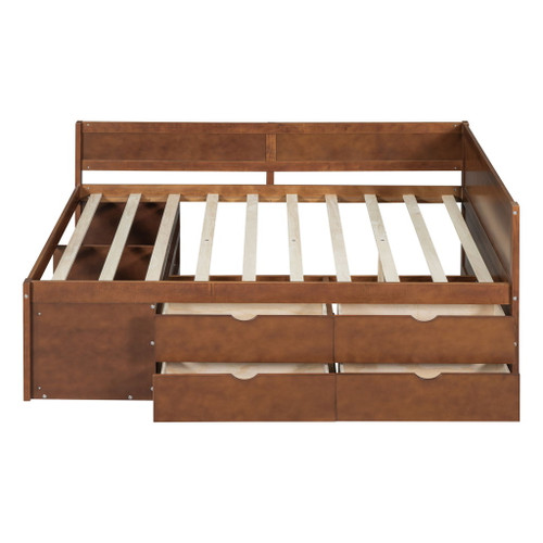 Full Size Daybed With Drawers And Shelves - Walnut