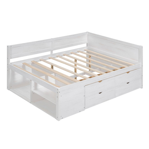 Full Size Daybed With Drawers And Shelves - White