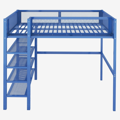 Full Size Loft Bed With 4 Tier Shelves And Storage - Blue