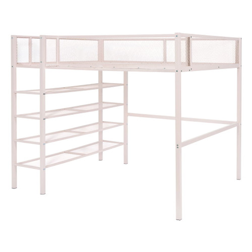 Full Size Loft Bed With 4 Tier Shelves And Storage - Pink