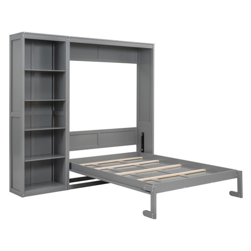 Full Size Murphy Classic Wall Bed With Shelves - Gray