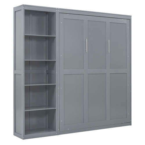 Queen Size Murphy Wall Bed With Shelves - Gray