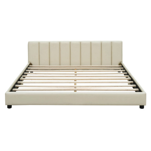 Queen & Twin Long Size Upholstered Platform Bed, Mother & Child Bed - Beige