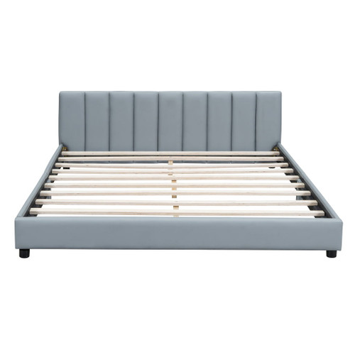 Queen & Twin Long Size Upholstered Platform Bed, Mother & Child Bed - Gray
