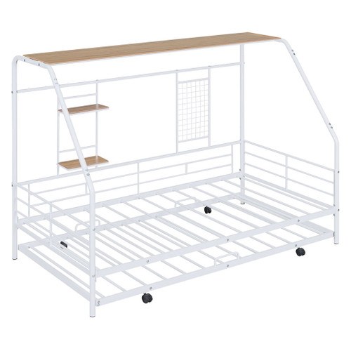 Twin Size House Bed With Trundle - White