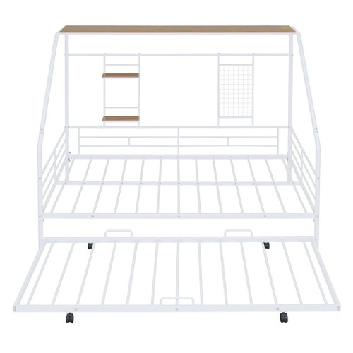 Full Size House Bed With Trundle - White