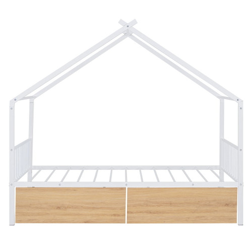 Twin Size Playhouse Design Bed With 2 Drawers - White