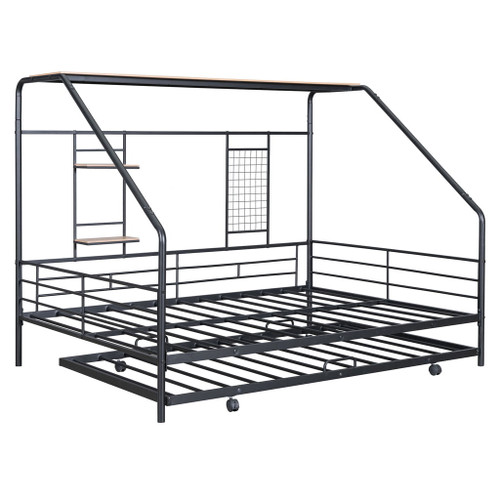 Full Size House Bed With Trundle - Black