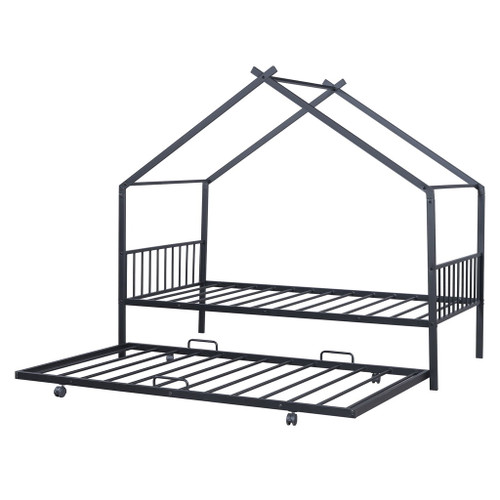 Twin Size House Bed With Twin Size Trundle - Black