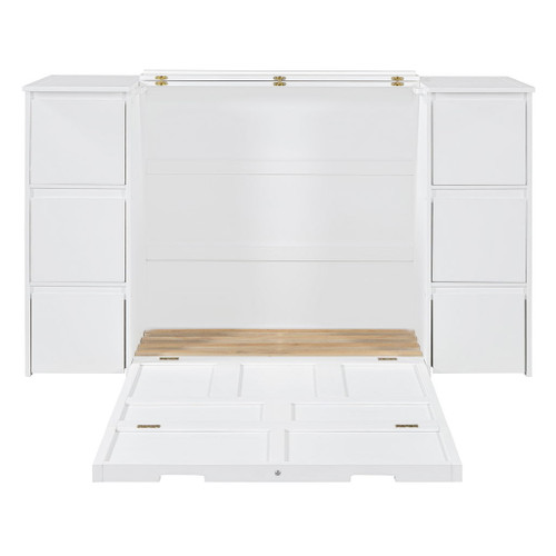 Twin Size Murphy Bed With Drawers, Cabinets, And USB Ports - White
