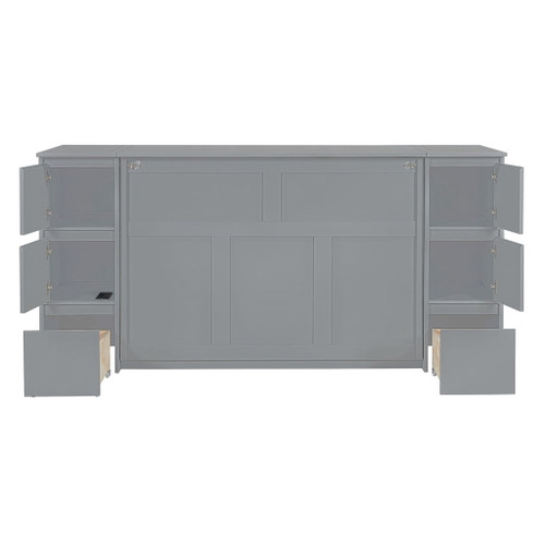 Full Size Murphy Bed With Drawers, Cabinets, And USB Ports - Gray