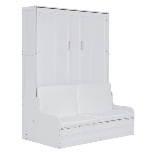 Queen Size Murphy Space Saving Wall Bed With Cushion - White