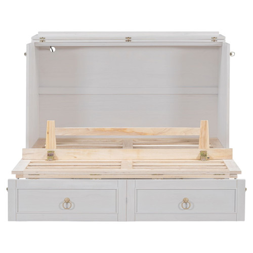 Full Size Murphy Bed With Large Drawers, Space Saving Design - White