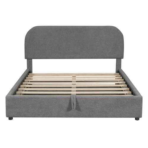 Queen Size Upholstered Platform Bed With Hydraulic Storage System - Gray