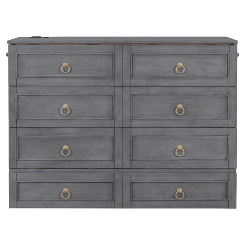 Full Size Murphy Bed With Large Drawers And Stylish Design - Gray