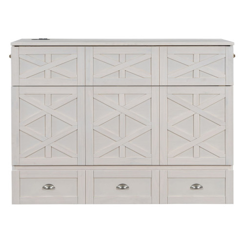 Full Size Murphy Bed With Large Drawers - Brushed White