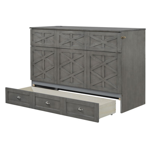 Queen Size Murphy Bed With Large Drawers - Brushed Gray