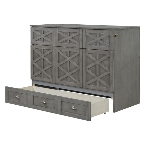 Full Size Murphy Bed With Large Drawers And USB Ports - Brushed Gray