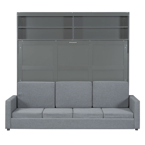 Queen Size Murphy Wall Bed With Sofa - Gray
