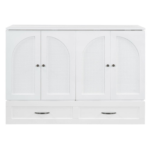 Full Size Murphy Bed & Large Drawers - White