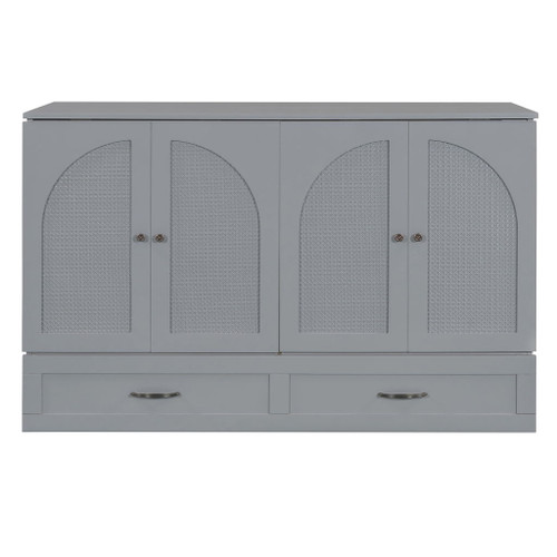 Queen Size Murphy Bed With Large Drawers - Gray