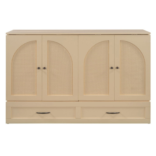Queen Size Murphy Bed With Large Drawers, Gold