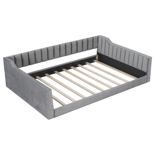Full Long Size Upholstery Daybed And Side Storage Pocket - Gray
