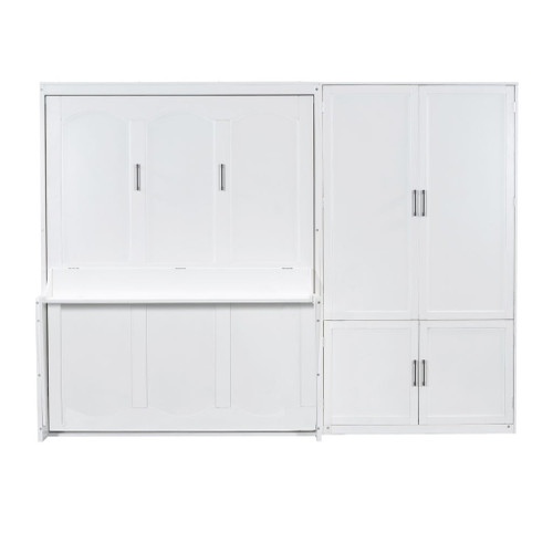 Queen Size Murphy Wall Bed With Closet, Space Saving Design - White