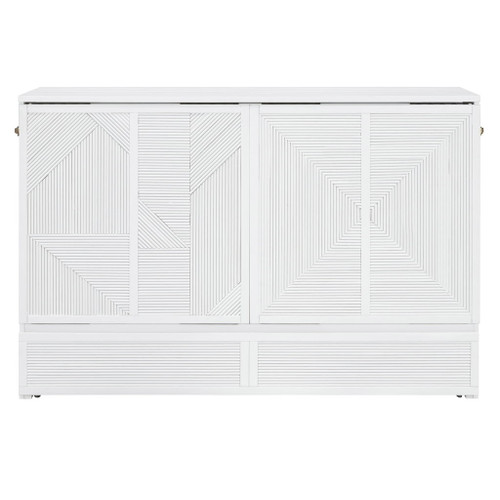 Queen Size Murphy Bed With Large Drawer, USB Ports And Outlets - White