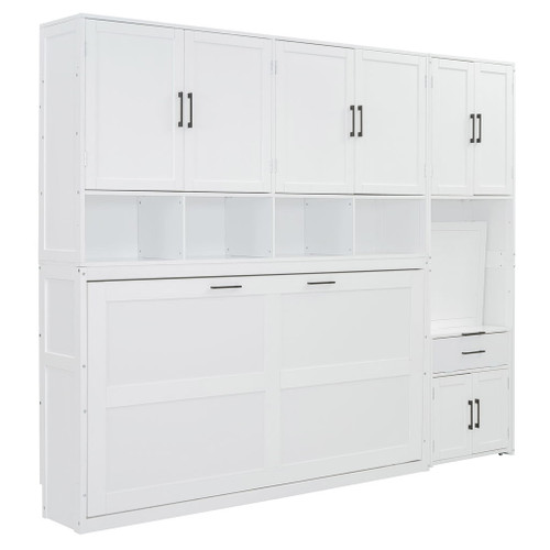Twin Size Murphy Wall Bed With Closet, Drawers & Desk - White