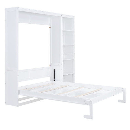 Queen Size Murphy Wall Bed With Shelves - White