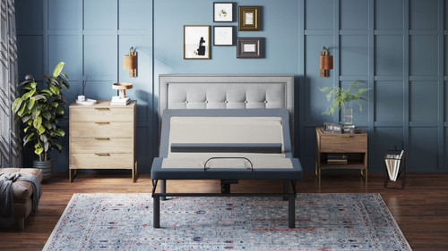 Bt6500 - Twin Long Adjustable Bed Base With Head / Foot Tilt And Lumbar Position Adjustment - Blue / Gray