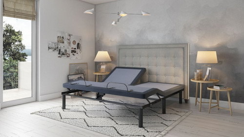 Bt3000 - Flex Head Queen Adjustable Bed Base With Head And Foot Position Adjustment - Blue / Gray