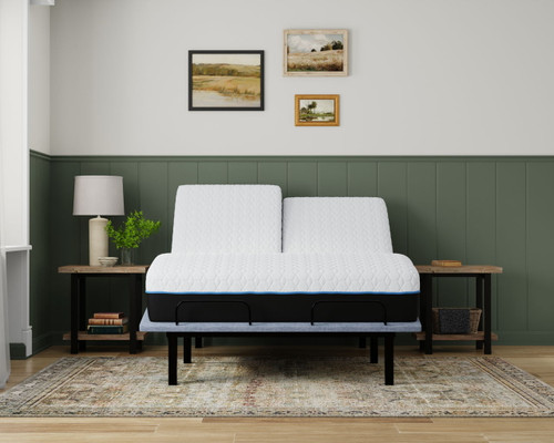 Copper Lux - 14" Split Top King Plush Memory Foam Mattress With Phase Change Cooling Fabric - White / Gray
