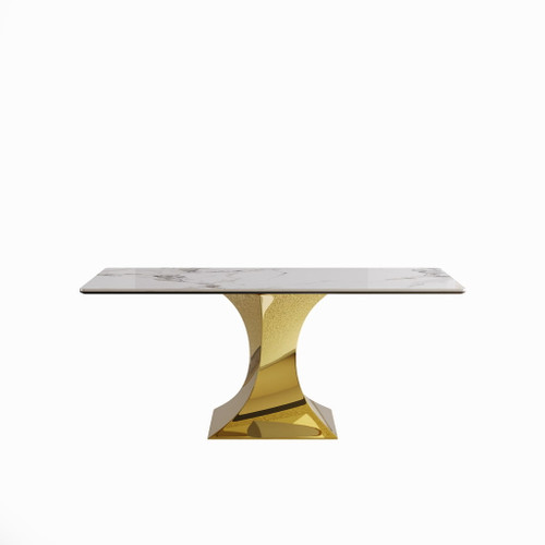 Modern Rectangular Dining Table For 6 - 8, Plated Hourglass Base Modern Rectangular Dining Table For 6 - 8, Plated Hourglass Base