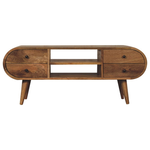 Circular Media Unit With 2 Open Slots - Oak