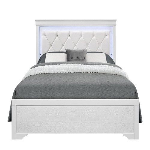 Shaker - Queen Bed With LED Lighting And Crystal Inspired Tufted Headboard - White