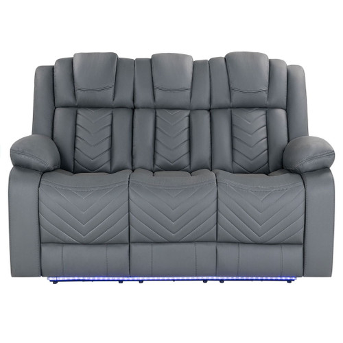 Raize - 2 Pieces Power Living Room Set With Storage Console And Cup Holders - Gray