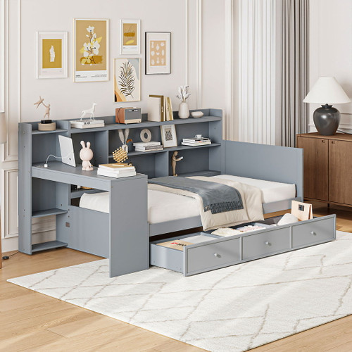 Daybed With 3 Drawers USB Ports And Desk Daybed With 3 Drawers USB Ports And Desk