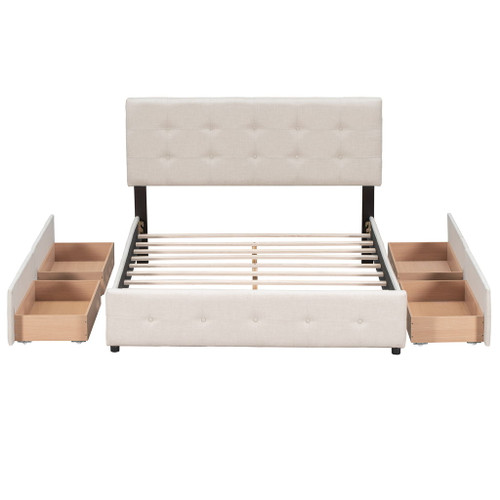 Upholstered Platform Bed With Classic Headboard And Drawers, No Box Spring Needed Upholstered Platform Bed With Classic Headboard And Drawers, No Box Spring Needed