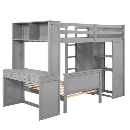 Loft Bed With A Stand Alone Bed, Shelves, Desk, And Wardrobe Loft Bed With A Stand Alone Bed, Shelves, Desk, And Wardrobe