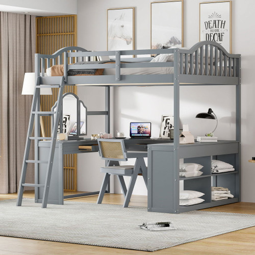 Loft Bed With Drawers, Cabinet, Shelves With Desk Loft Bed With Drawers, Cabinet, Shelves With Desk