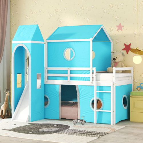 Loft Bed With Slide Tent And Tower Loft Bed With Slide Tent And Tower