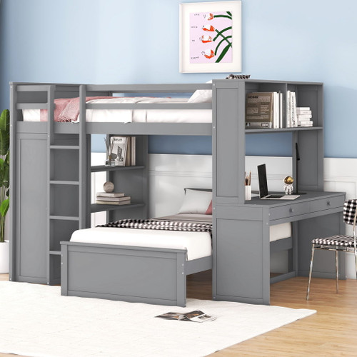Loft Bed With A Twin Size Standalone Bed, Shelves, Desk, And Wardrobe Loft Bed With A Twin Size Standalone Bed, Shelves, Desk, And Wardrobe