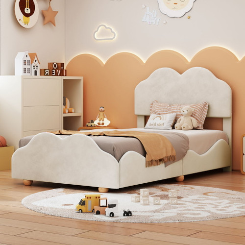 Upholstered Platform Bed With Cloud Shaped Board Upholstered Platform Bed With Cloud Shaped Board