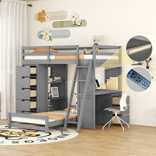 Bunk Bed With LED Light And USB Ports Bunk Bed With LED Light And USB Ports