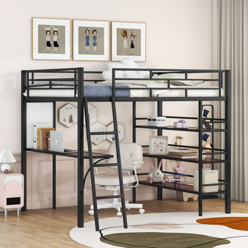 Bed With 3 Layers Of Shelves And Desk, Stylish Frame Bed Bed With 3 Layers Of Shelves And Desk, Stylish Frame Bed