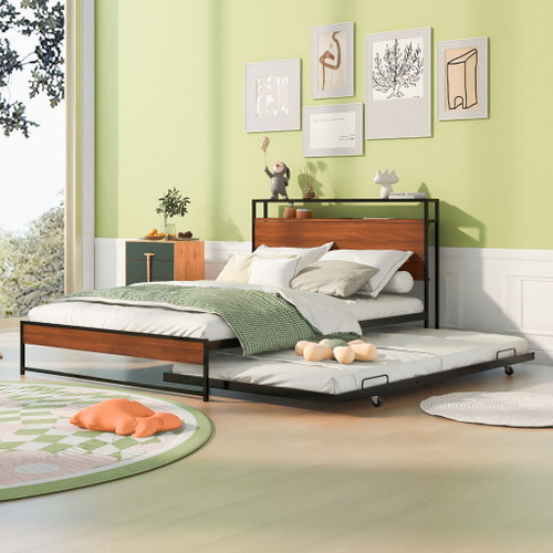Platform Bed Frame With Trundle, USB Ports And Slat Support, No Box Spring Needed Platform Bed Frame With Trundle, USB Ports And Slat Support, No Box Spring Needed