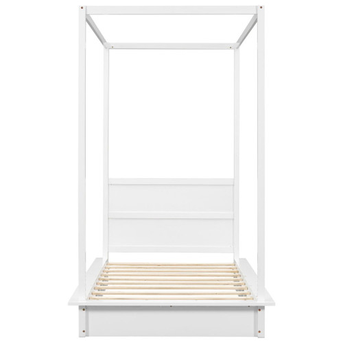 LED Canopy Bed, Canopy Platform Bed With Support Slats, No Box Spring Needed