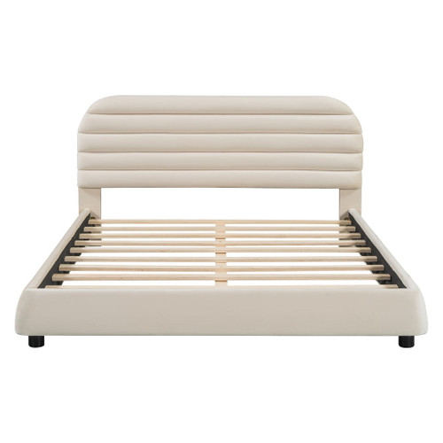 Upholstered Platform Bed Frame And Stylish Curve Shaped Design